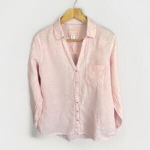 Sigrid Olsen 100% Linen Pink Button Up Women’s Size M Roll Tab Sleeves Coastal